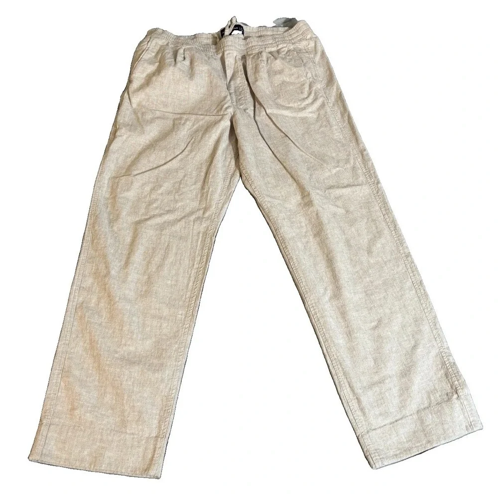 Abercrombie & Fitch Mens Linen Blend Loose Straight Pull On Pant XL Light Beige
